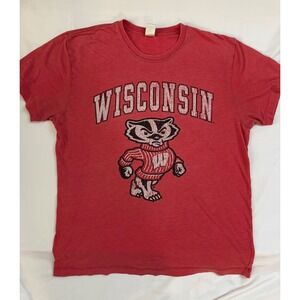 Wisconsin Badgers Bucky Badger Graphic T-Shirt Red Vintage Mens Large